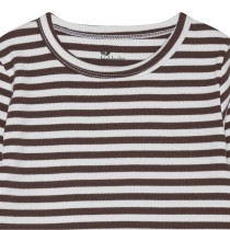 BIRKHOLM Stribet Rib Bluse Perfekt Hvid & Chokolade Brun